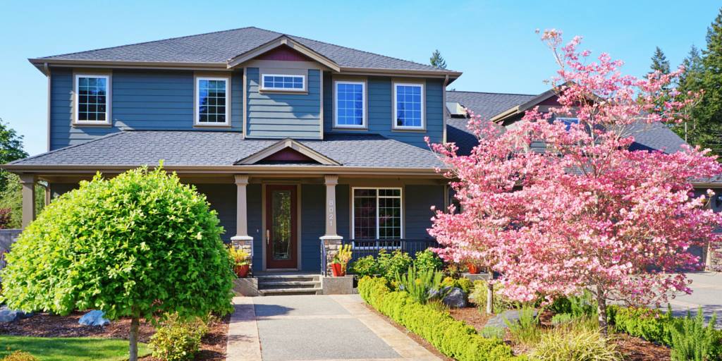 Blue house with garden